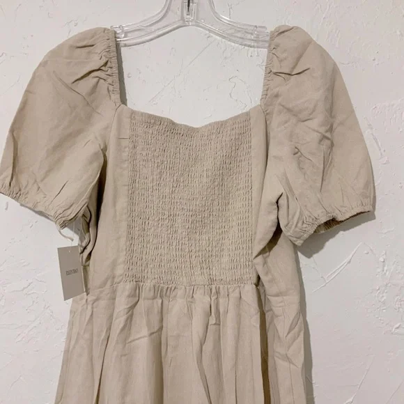Ellen Tracy Sweetheart Neckline Balloon Sleeve Flounce Linen Midi Dress Sz Large - Picture 11 of 11